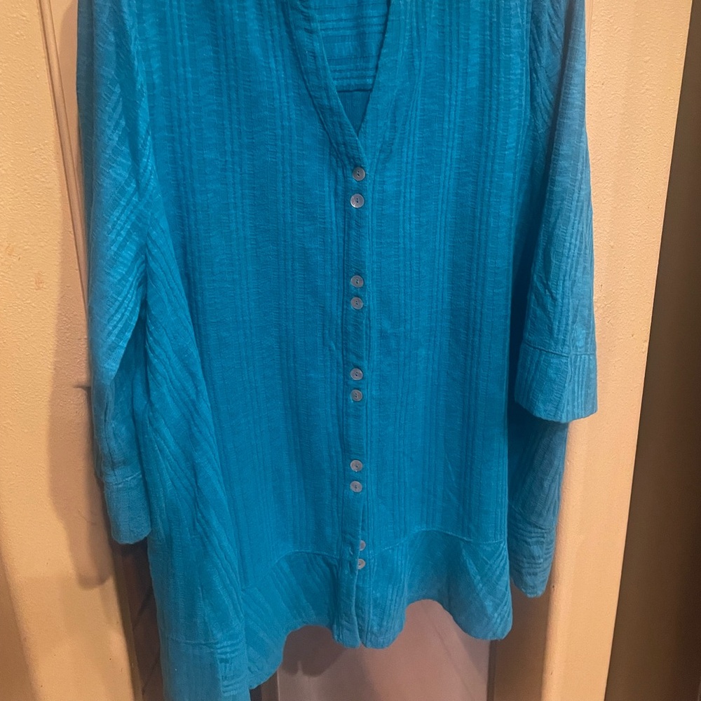Soft Surroundings Teal Textured Blouse